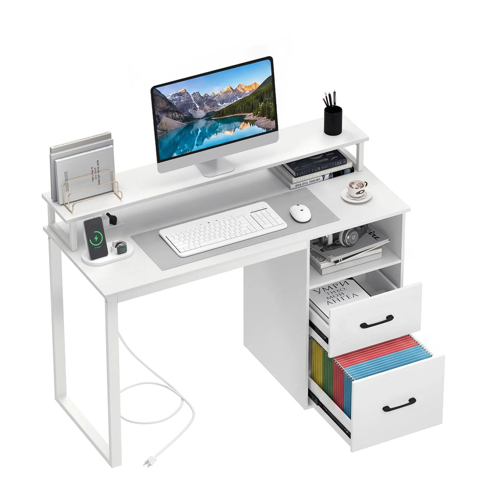 Tangkula  48" Computer Desk with 2 Storage Drawers & Power Outlets