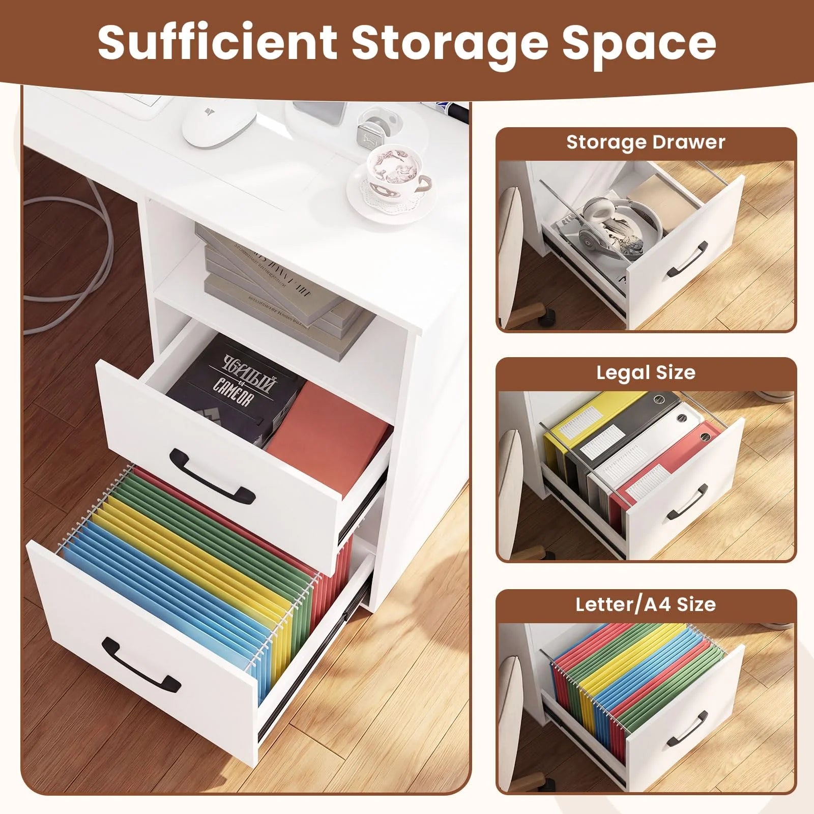 Tangkula  48" Computer Desk with 2 Storage Drawers & Power Outlets